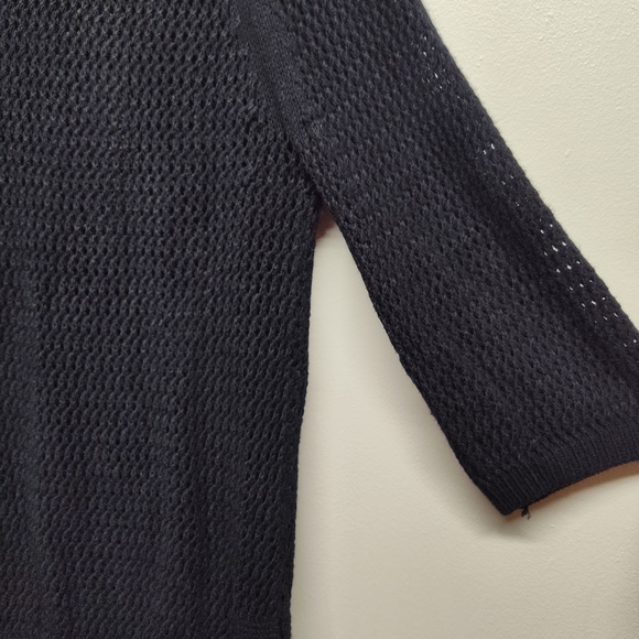 Brochu Walker Crochet Sweater Women Size L Black 3/4 Sleeve Relaxed Fit - Picture 3 of 8